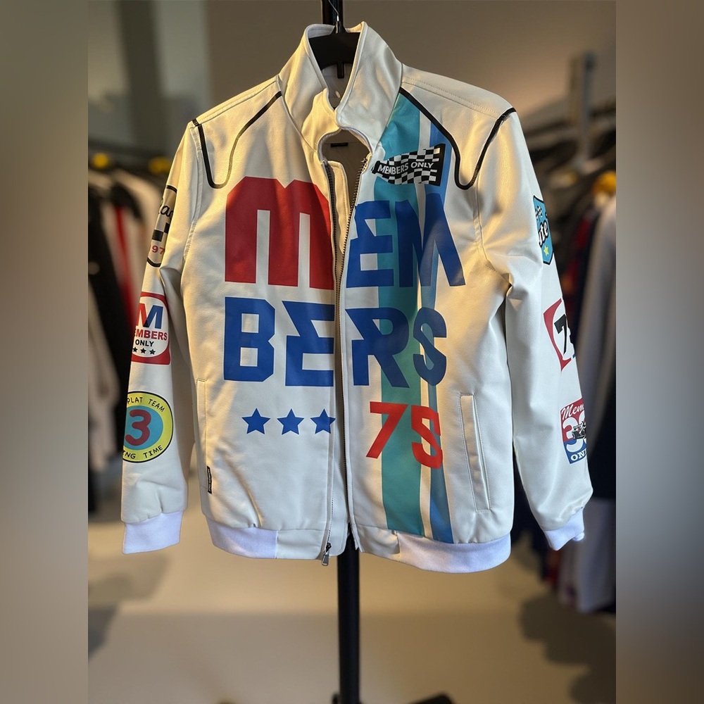 Members Only White Jacket with Bold Number Graphics